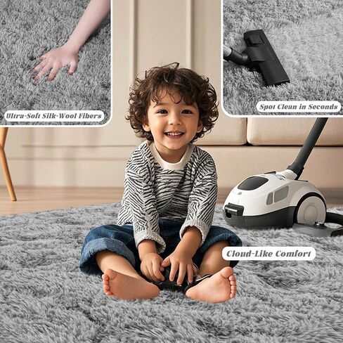 Black Rugs for Bedroom 4x5.9 ft - Ultra Soft Faux Fur Area Rug - Plush Non-Slip Shaggy Carpet for Living Room, Cozy Fluffy Rug for Kids Boys Girls Dorm Nursery Room, High Pile Floor Carpet in Saudi Arabia