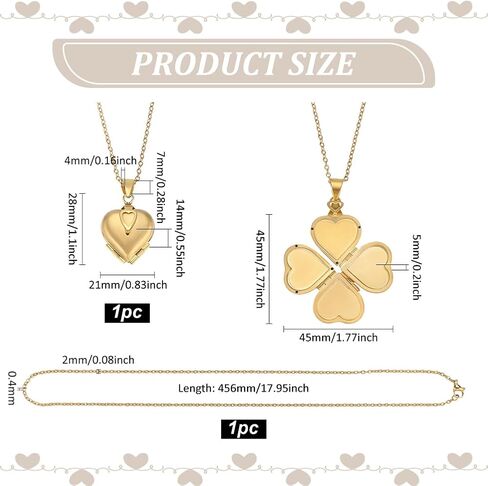 FINGERINSPIRE Love Heart Locket Necklace Personalized Golden Holds 4 Photos Brass Heart Shape Pendant Vintage Four Clover Memorial Photo Locket Pendant Charm Photo DIY Charm Photo Locket Making Kit in Saudi Arabia