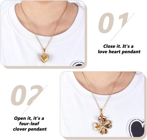 FINGERINSPIRE Love Heart Locket Necklace Personalized Golden Holds 4 Photos Brass Heart Shape Pendant Vintage Four Clover Memorial Photo Locket Pendant Charm Photo DIY Charm Photo Locket Making Kit in Saudi Arabia
