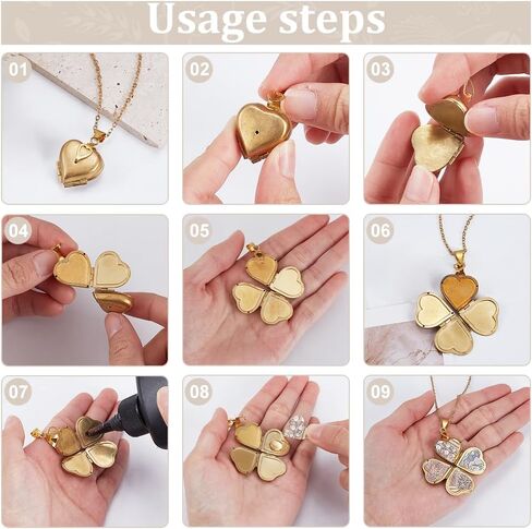 FINGERINSPIRE Love Heart Locket Necklace Personalized Golden Holds 4 Photos Brass Heart Shape Pendant Vintage Four Clover Memorial Photo Locket Pendant Charm Photo DIY Charm Photo Locket Making Kit in Saudi Arabia