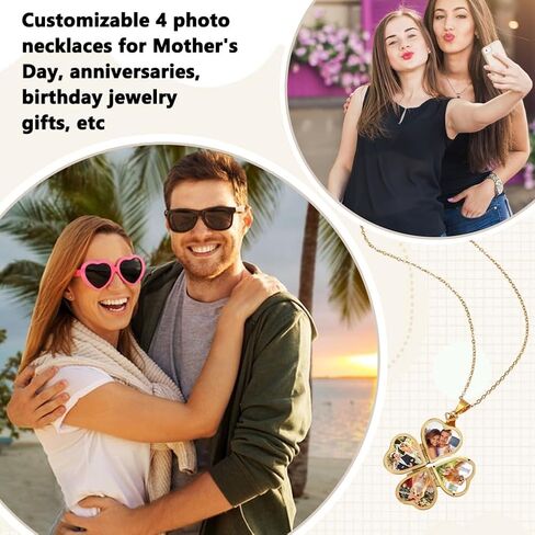 FINGERINSPIRE Love Heart Locket Necklace Personalized Golden Holds 4 Photos Brass Heart Shape Pendant Vintage Four Clover Memorial Photo Locket Pendant Charm Photo DIY Charm Photo Locket Making Kit in Saudi Arabia