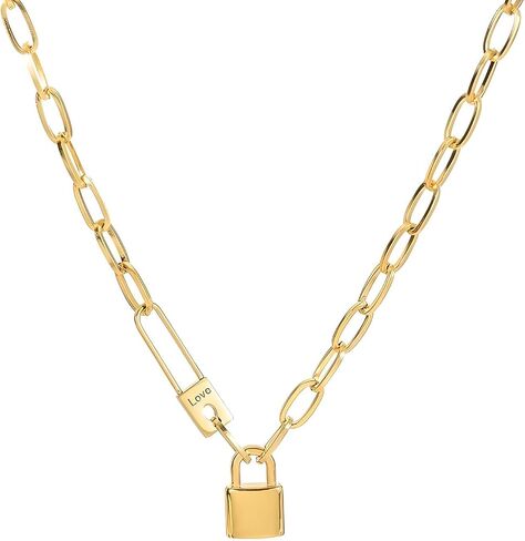 18k Yellow Gold Letter Love Lock Necklace For Women, 925 sterling Silver Exaggerated Punk Lock Chain Necklace - Silver Lock Necklace Men, Heart Lock Necklace, Padlock Necklace For Women in Saudi Arabia