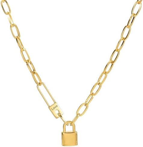 18k Yellow Gold Letter Love Lock Necklace For Women, 925 sterling Silver Exaggerated Punk Lock Chain Necklace - Silver Lock Necklace Men, Heart Lock Necklace, Padlock Necklace For Women in Saudi Arabia