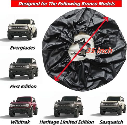 35 Inch Spare Tire Cover for 2021-2025 Ford Bronco Badlands, Wildtrak, First Edition, Sasquatch, Everglades, Heritage Limited Edition, Wheel Tyre Protectors with Backup Camera Hole Accessories in Saudi Arabia