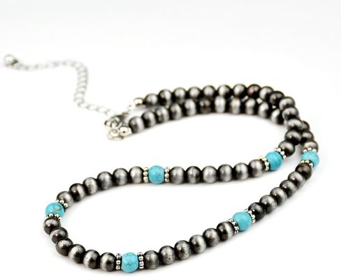 المجوهرات الغربية Navajo Pearl Necklace for Women Boho Vintage Choker Cowgirl Necklace Neckolace Vriclace for Women-A in Saudi Arabia