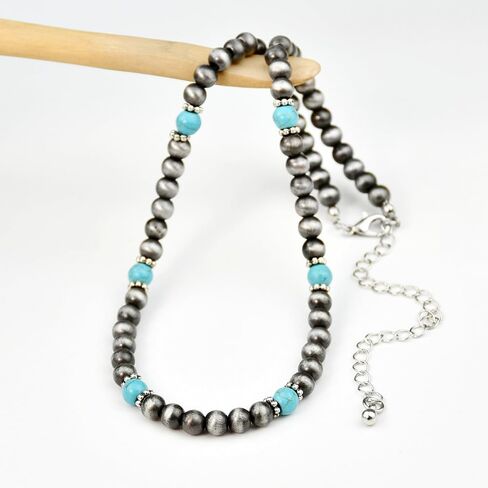 المجوهرات الغربية Navajo Pearl Necklace for Women Boho Vintage Choker Cowgirl Necklace Neckolace Vriclace for Women-A in Saudi Arabia