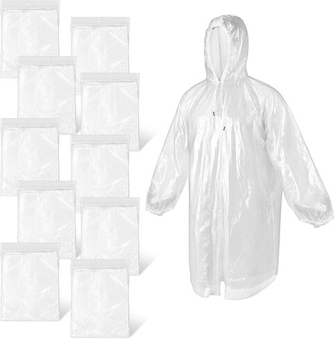 20 Pack Disposable Rain Ponchos for Adults, Men Women Clear Ponchos with Hood, Waterproof PE Raincoats with Drawstring, Emergency Poncho Bulk Unisex for Camping, Hiking, Travel in Saudi Arabia