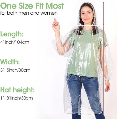 20 Pack Disposable Rain Ponchos for Adults, Men Women Clear Ponchos with Hood, Waterproof PE Raincoats with Drawstring, Emergency Poncho Bulk Unisex for Camping, Hiking, Travel in Saudi Arabia