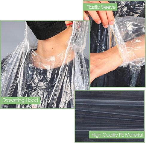 20 Pack Disposable Rain Ponchos for Adults, Men Women Clear Ponchos with Hood, Waterproof PE Raincoats with Drawstring, Emergency Poncho Bulk Unisex for Camping, Hiking, Travel in Saudi Arabia