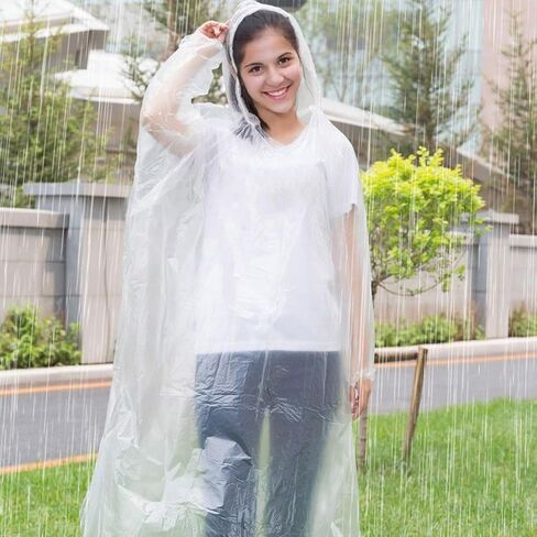 20 Pack Disposable Rain Ponchos for Adults, Men Women Clear Ponchos with Hood, Waterproof PE Raincoats with Drawstring, Emergency Poncho Bulk Unisex for Camping, Hiking, Travel in Saudi Arabia