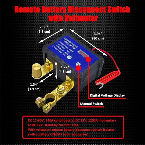 Ampper Remote Battery Disconnect Switch 12V W/Voltmeter ، 240A التحكم في بطارية التحكم عن بُعد عن بُعد للبطارية (TOP POST EPIDION ، OFF) in Kuwait