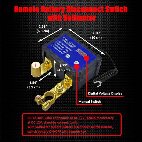 Ampper Remote Battery Disconnect Switch 12V W/Voltmeter ، 240A التحكم في بطارية التحكم عن بُعد عن بُعد للبطارية (TOP POST EPIDION ، OFF) in Kuwait