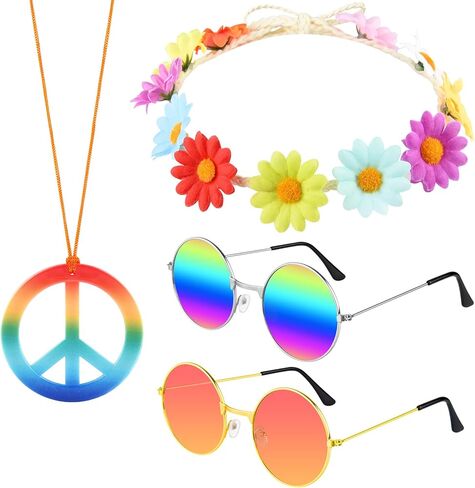 CHRORINE Hippie Costume Set Hippie Sunglasses Peace Sign for Party Decorations in Kuwait