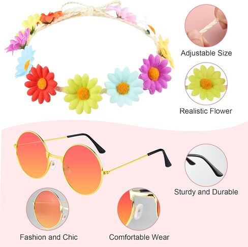 CHRORINE Hippie Costume Set Hippie Sunglasses Peace Sign for Party Decorations in Kuwait
