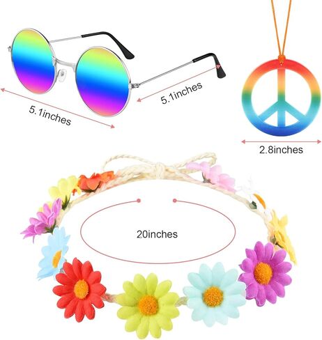CHRORINE Hippie Costume Set Hippie Sunglasses Peace Sign for Party Decorations in Kuwait