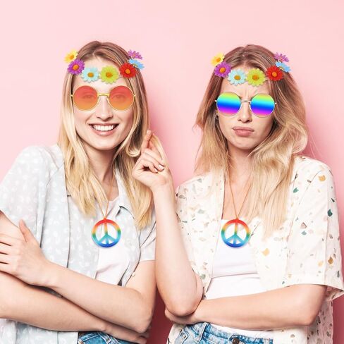 CHRORINE Hippie Costume Set Hippie Sunglasses Peace Sign for Party Decorations in Kuwait