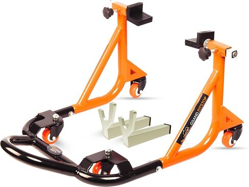 Grand Pitstop Universal Paddock Paddock Stand للدراجة النارية مع Swingarm Rest (360 درجة مفككة ، برتقالية أسود ، دراجة نارية تصل إلى 500 رطل/ 226 كجم) in Kuwait