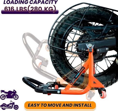 Grand Pitstop Universal Paddock Paddock Stand للدراجة النارية مع Swingarm Rest (360 درجة مفككة ، برتقالية أسود ، دراجة نارية تصل إلى 500 رطل/ 226 كجم) in Kuwait
