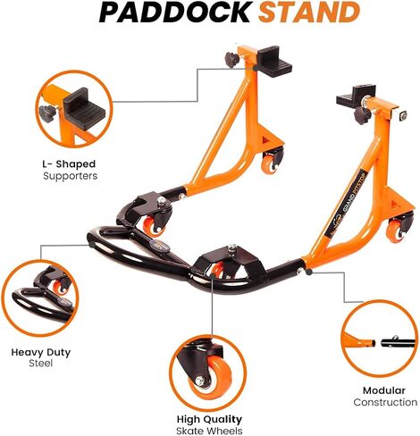 Grand Pitstop Universal Paddock Paddock Stand للدراجة النارية مع Swingarm Rest (360 درجة مفككة ، برتقالية أسود ، دراجة نارية تصل إلى 500 رطل/ 226 كجم) in Kuwait