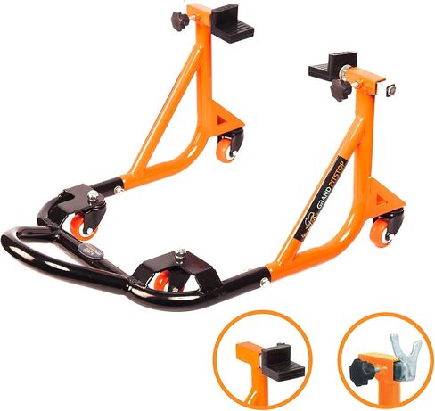 Grand Pitstop Universal Paddock Paddock Stand للدراجة النارية مع Swingarm Rest (360 درجة مفككة ، برتقالية أسود ، دراجة نارية تصل إلى 500 رطل/ 226 كجم) in Kuwait
