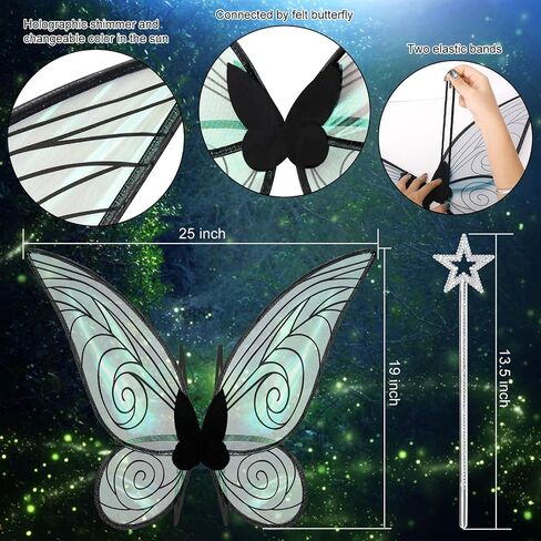 2 PCS Fairy Wings Women Women و Butterfly Wings and Wand ، Caity Wings Costume for البالغين الفتيات هالوين لباس in Kuwait