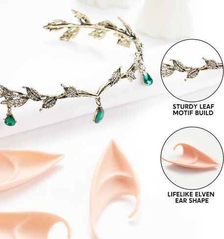 Spooktacular Creations Elf Ears with Crown Accessory Set, Fairy Costume with Soft Fairy Ears and Crown Headband for Women Halloween Cosplay Pretend Play Costume Party in Saudi Arabia