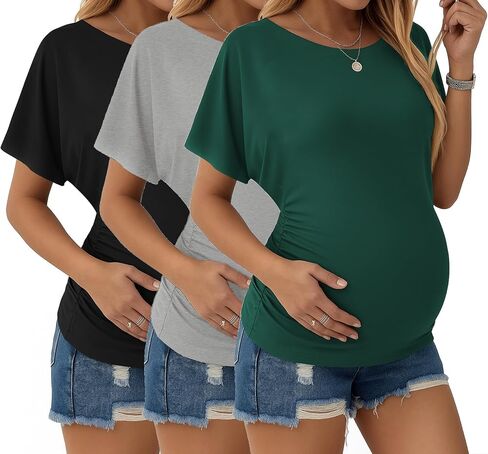 Ekouaer Maternity Shirts 3 Packs Dolman Sleeve Side Ruched Tops Clothes in Saudi Arabia