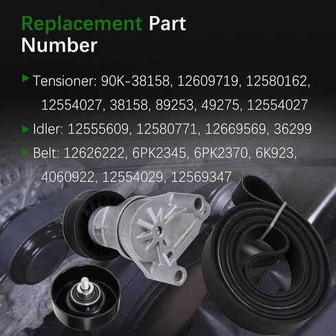 90K-38158C Serpentine Belt Drive Drive Kit Kit Pulley Pulley FIT لعام 2002-2008 شيفروليه سيلفرادو أفالانش إكسبربان إكسبربان لـ GMC Savana Sierra for Cadillac Escalade #38158 12609719 12555609 12626222 in Saudi Arabia