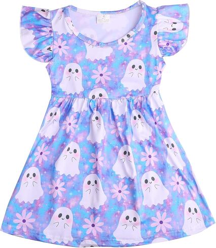 Christmas Halloween Toddler Girls Dress Cartoon Casual Print Dresses Long Sleeves Winter Dress 3-8Y in Saudi Arabia