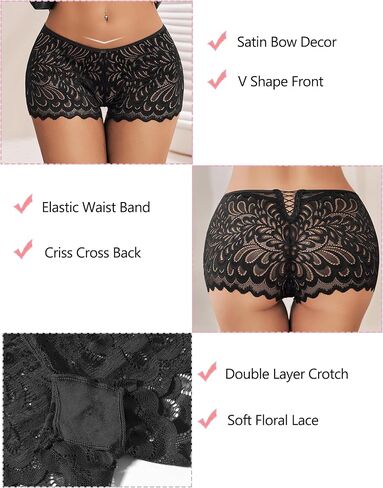 Avidlove Womens Underwear Sexy Boyshorts Panties Lace Full Coverage Boxer Briefs with Criss Cross Back in Saudi Arabia
