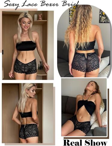 Avidlove Womens Underwear Sexy Boyshorts Panties Lace Full Coverage Boxer Briefs with Criss Cross Back in Saudi Arabia