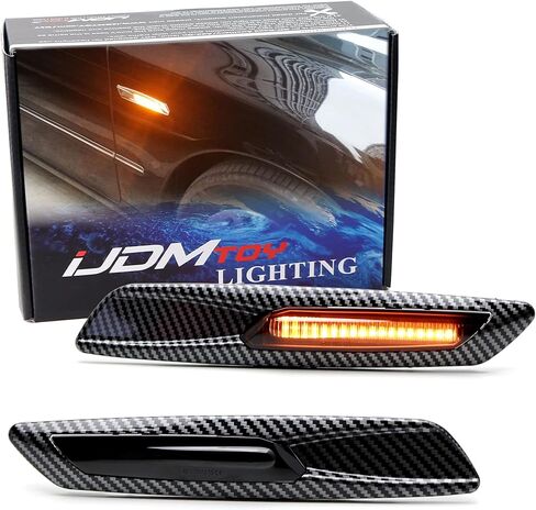 iJDMTOY F10 Style Large Twill-Weave Carbon Fiber Pattern Plated Full LED Strip Fender Turn Signal Side Marker Light Kit Compatible With BMW 1 3 5 Series X1, Replace OEM Sidemarker Lamps in Saudi Arabia