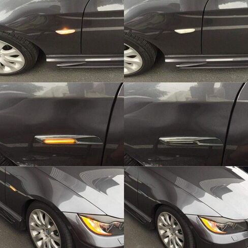 iJDMTOY F10 Style Large Twill-Weave Carbon Fiber Pattern Plated Full LED Strip Fender Turn Signal Side Marker Light Kit Compatible With BMW 1 3 5 Series X1, Replace OEM Sidemarker Lamps in Saudi Arabia