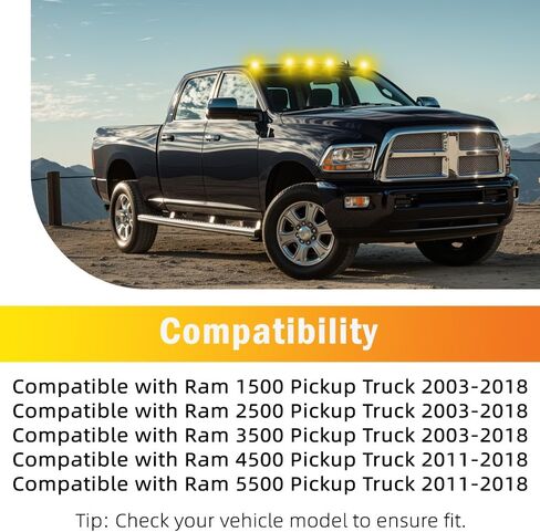 مصابيح سقف LED لشاحنات الكابينة مصباح مصباح مصباح ، متوافق مع Dodge RAM 1500/2500/3500 Pickup Truck 2003-2018 ، 4500/5500 2011-2018 ، أضواء القيادة الليلية ، عدسة الدخان ، 5 مساءً (العنبر) in Kuwait