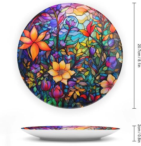 Thanksgiving Decorative Plates, Watercolor Autumn Flowers Stained Glass Print Ceramic Plate Autumn Home Commemorative Plate, Fall Wall Hanging Decor for Living Dining Room Kitchen Household 8 Inch in Kuwait