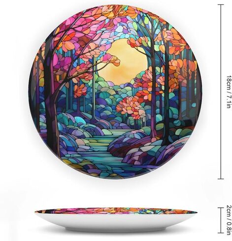 Thanksgiving Decorative Plates, Watercolor Autumn Flowers Stained Glass Print Ceramic Plate Autumn Home Commemorative Plate, Fall Wall Hanging Decor for Living Dining Room Kitchen Household 8 Inch in Kuwait