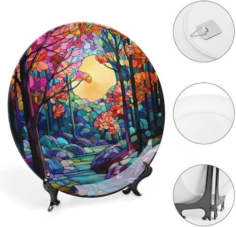 Thanksgiving Decorative Plates, Watercolor Autumn Flowers Stained Glass Print Ceramic Plate Autumn Home Commemorative Plate, Fall Wall Hanging Decor for Living Dining Room Kitchen Household 8 Inch in Kuwait