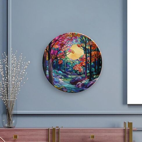 Thanksgiving Decorative Plates, Watercolor Autumn Flowers Stained Glass Print Ceramic Plate Autumn Home Commemorative Plate, Fall Wall Hanging Decor for Living Dining Room Kitchen Household 8 Inch in Kuwait