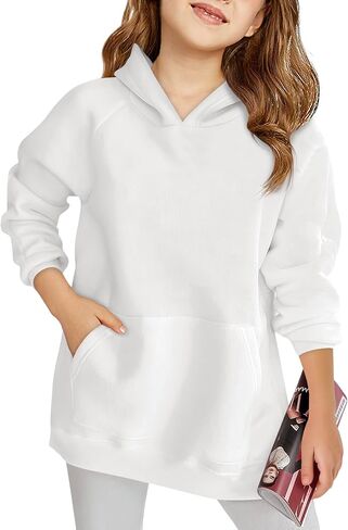 Haloumoning Girls Oversized Hoodies Kids Fleece Lined Long Sleeve Hooded Sweatshirt with Kangaroo Pocket 5-14 Years in Saudi Arabia