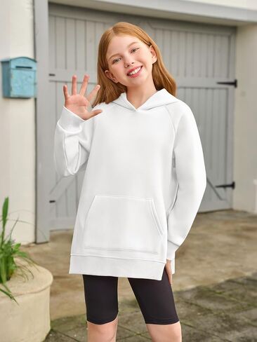 Haloumoning Girls Oversized Hoodies Kids Fleece Lined Long Sleeve Hooded Sweatshirt with Kangaroo Pocket 5-14 Years in Saudi Arabia