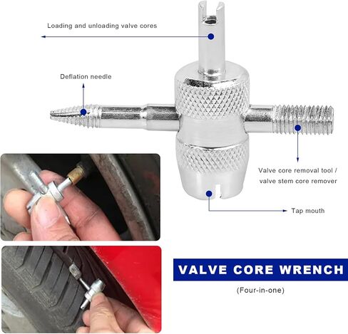 4-Way Valve Core Tool, 4-in-1 Tire Valve Core Remover Tool Valve Stem Puller, Multifunctional Tyre Valve Core Wrench Removal Tool for Car Motorcycle Bicycle, Tire Repair Tool in Saudi Arabia