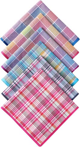 DoreenBeads Handkerchiefs for Men Women, 6Pcs Rainbow Colors Soft Cotton Plaid Hankies for Ladies Gentleman 17" in Kuwait