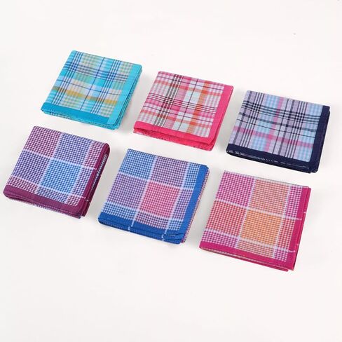 DoreenBeads Handkerchiefs for Men Women, 6Pcs Rainbow Colors Soft Cotton Plaid Hankies for Ladies Gentleman 17" in Kuwait