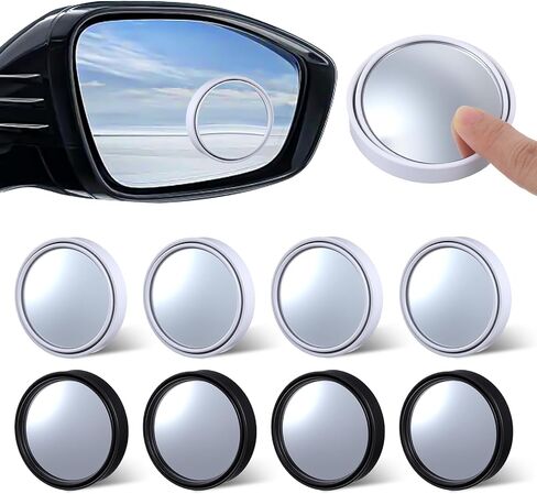 8Pcs Blind Spot Mirrors for Car,Self Adhesive Round Convex Mirror, 360° Wide Angle Side View Mirrors with ABS Housing, Universal Fit Car Blind Spot Mirror (Black, White) in Saudi Arabia