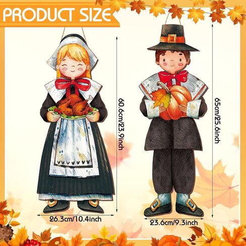 2 Thanksgiving Scarecrow Hanging Sign Girl Boy Wooden Fall Welcome Sign Thanksgiving Scarecrow Hanging Decoration for Home Front Door Porch Wall Harvest, 27.5 x 10 in (Scarecrow Pumpkin) in Saudi Arabia