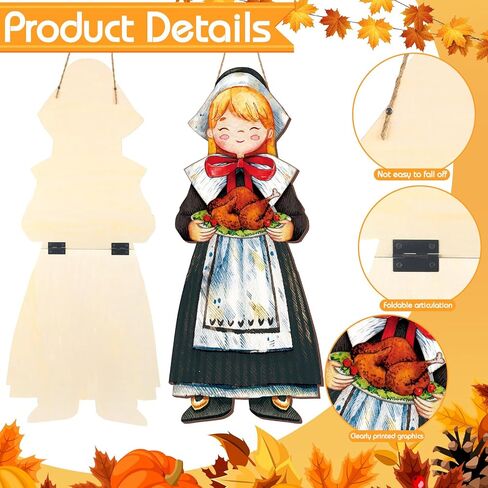 2 Thanksgiving Scarecrow Hanging Sign Girl Boy Wooden Fall Welcome Sign Thanksgiving Scarecrow Hanging Decoration for Home Front Door Porch Wall Harvest, 27.5 x 10 in (Scarecrow Pumpkin) in Saudi Arabia