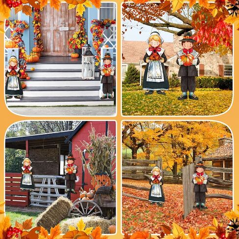 2 Thanksgiving Scarecrow Hanging Sign Girl Boy Wooden Fall Welcome Sign Thanksgiving Scarecrow Hanging Decoration for Home Front Door Porch Wall Harvest, 27.5 x 10 in (Scarecrow Pumpkin) in Saudi Arabia
