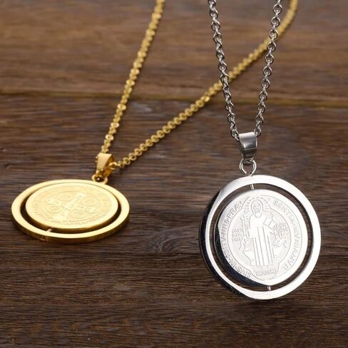 925 Sterling Silver Saint Benedict Necklace Original San Benito Medal Pendant 18K Yellow Gold Rotatable Jesus for Religious Jewelry medallas de san benito medalla plata collar sanbenito medals in Saudi Arabia