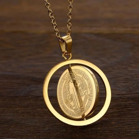 925 Sterling Silver Saint Benedict Necklace Original San Benito Medal Pendant 18K Yellow Gold Rotatable Jesus for Religious Jewelry medallas de san benito medalla plata collar sanbenito medals in Saudi Arabia