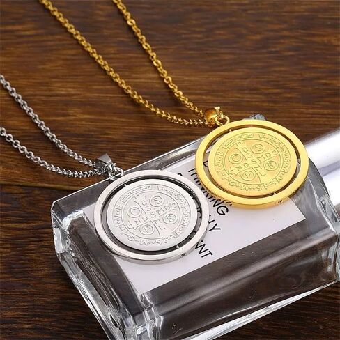 925 Sterling Silver Saint Benedict Necklace Original San Benito Medal Pendant 18K Yellow Gold Rotatable Jesus for Religious Jewelry medallas de san benito medalla plata collar sanbenito medals in Saudi Arabia